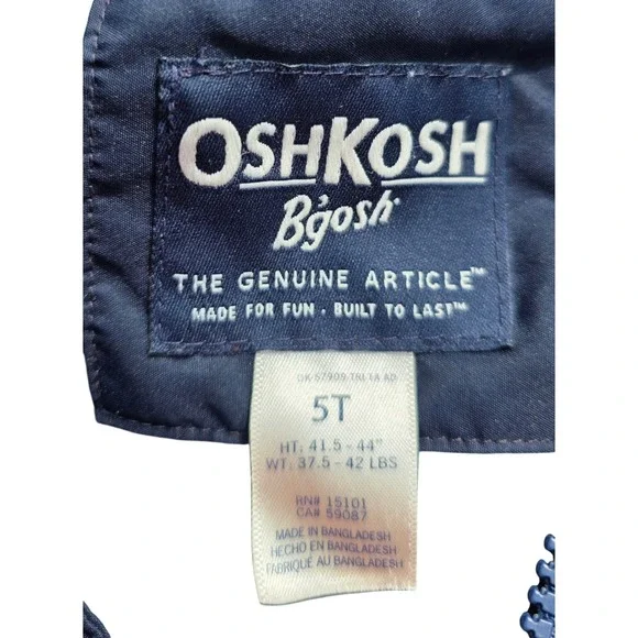 OshKosh Bgosh Boys 5T Navy Blue Dinosaur Skeleton Print Hooded Puffer Coat - Picture 3 of 3